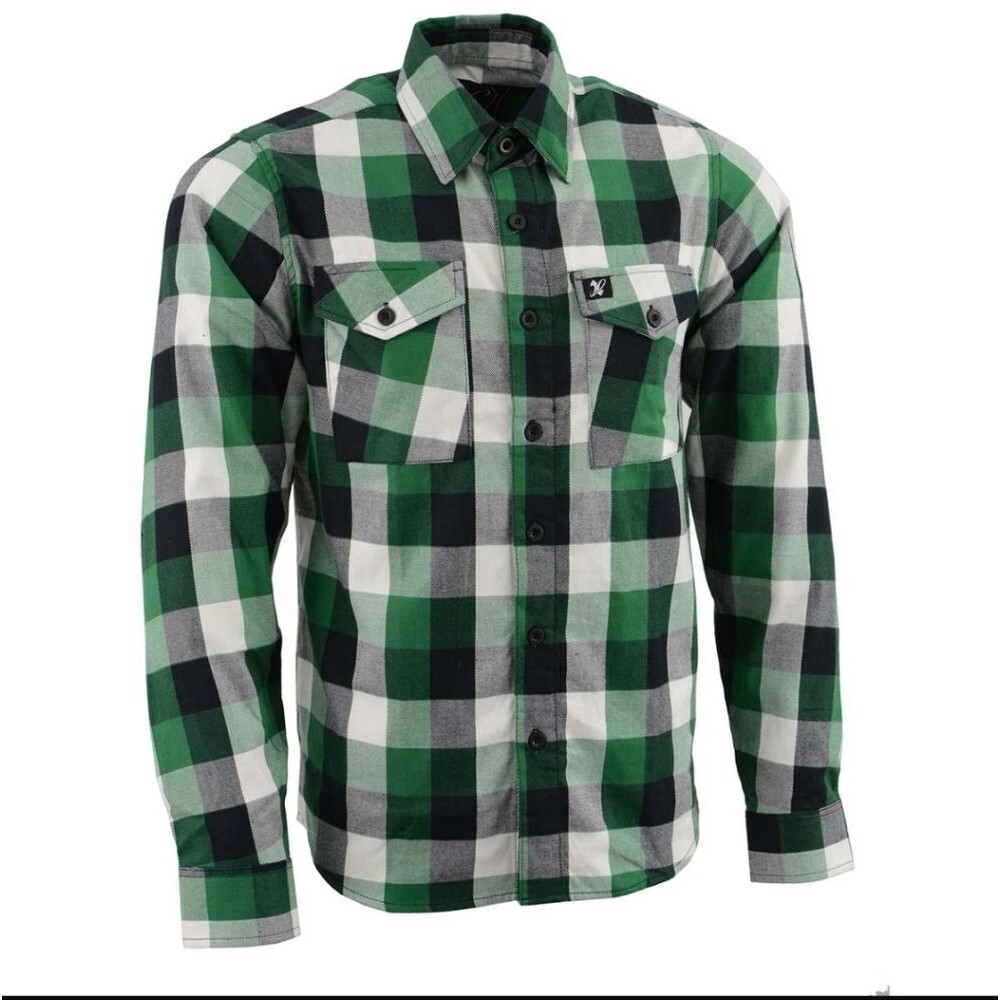 MILWAUKEE LEATHER Men's Green & White‎ Flannel Work Shirt Sz XL Gorpcore Utility